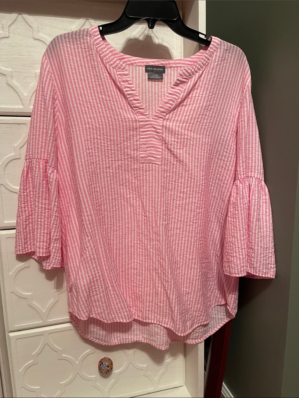 Van Heusen Pink Striped Bell-Sleeve Blouse